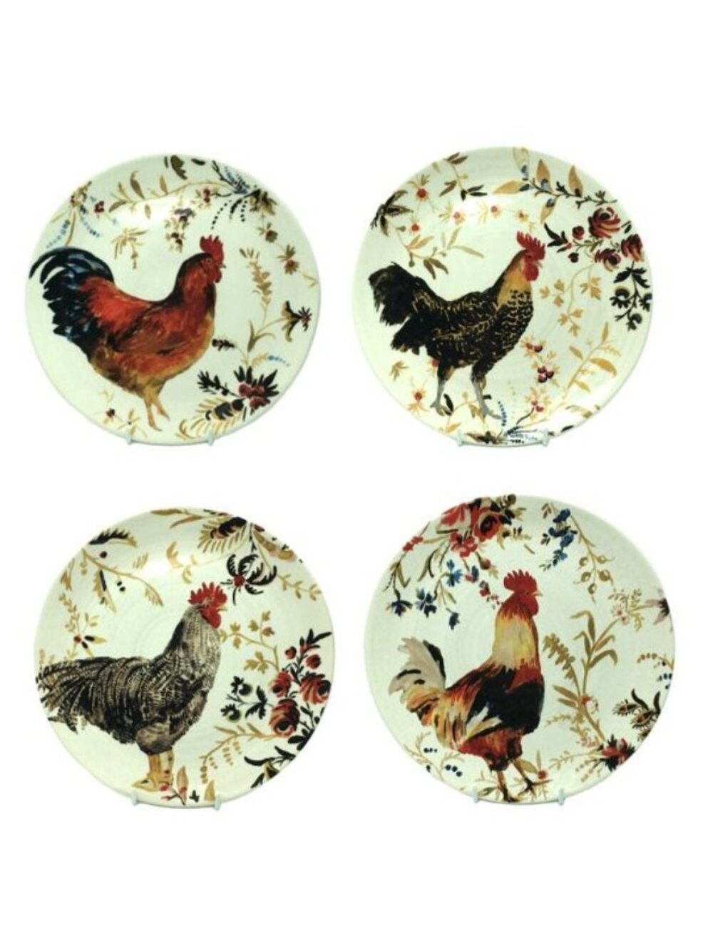 Williams Sonoma 2008 Roosters Francais Marc Lacaze 10-3/8" Plates Set Of 4